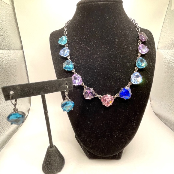 LOGO by Lori Goldstein Signed Multi Color Glass Crystal Necklace Earrings Set - Picture 1 of 16